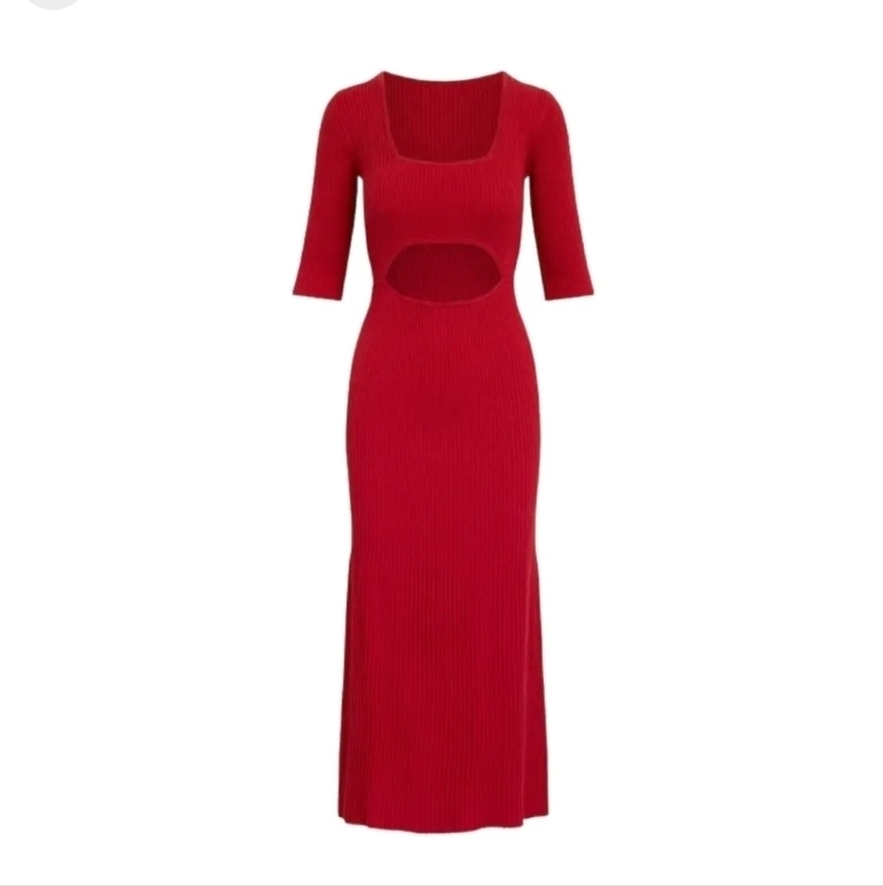 Anthropologie Favorite Daughter Crush Cutout Red Ribbed Cashmere Dress size XL